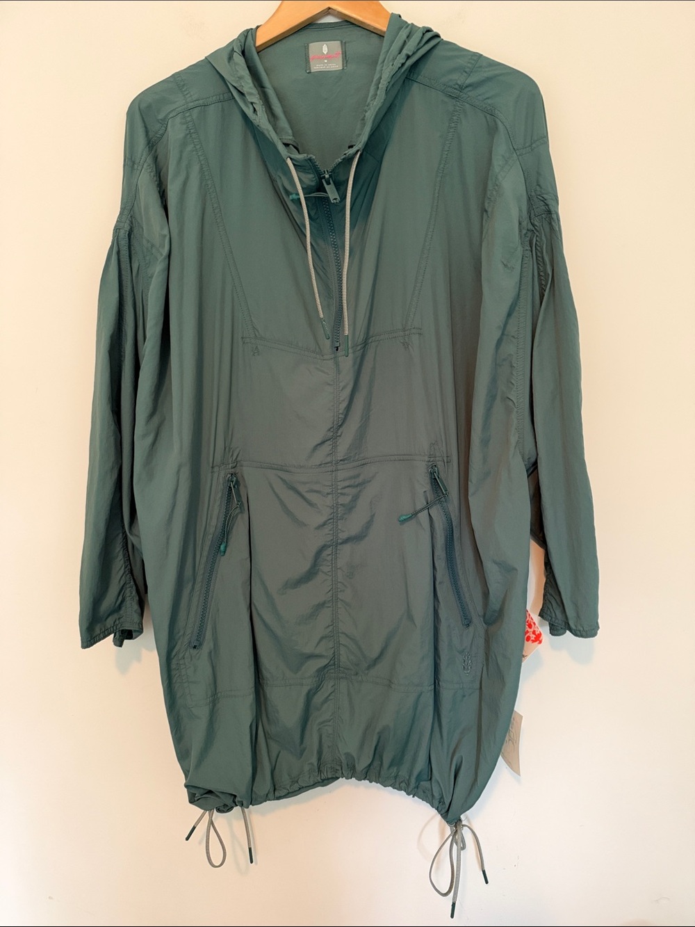 Free People Movement Long Lightweight Packable Hooded Anorak Jacket - Teal Green